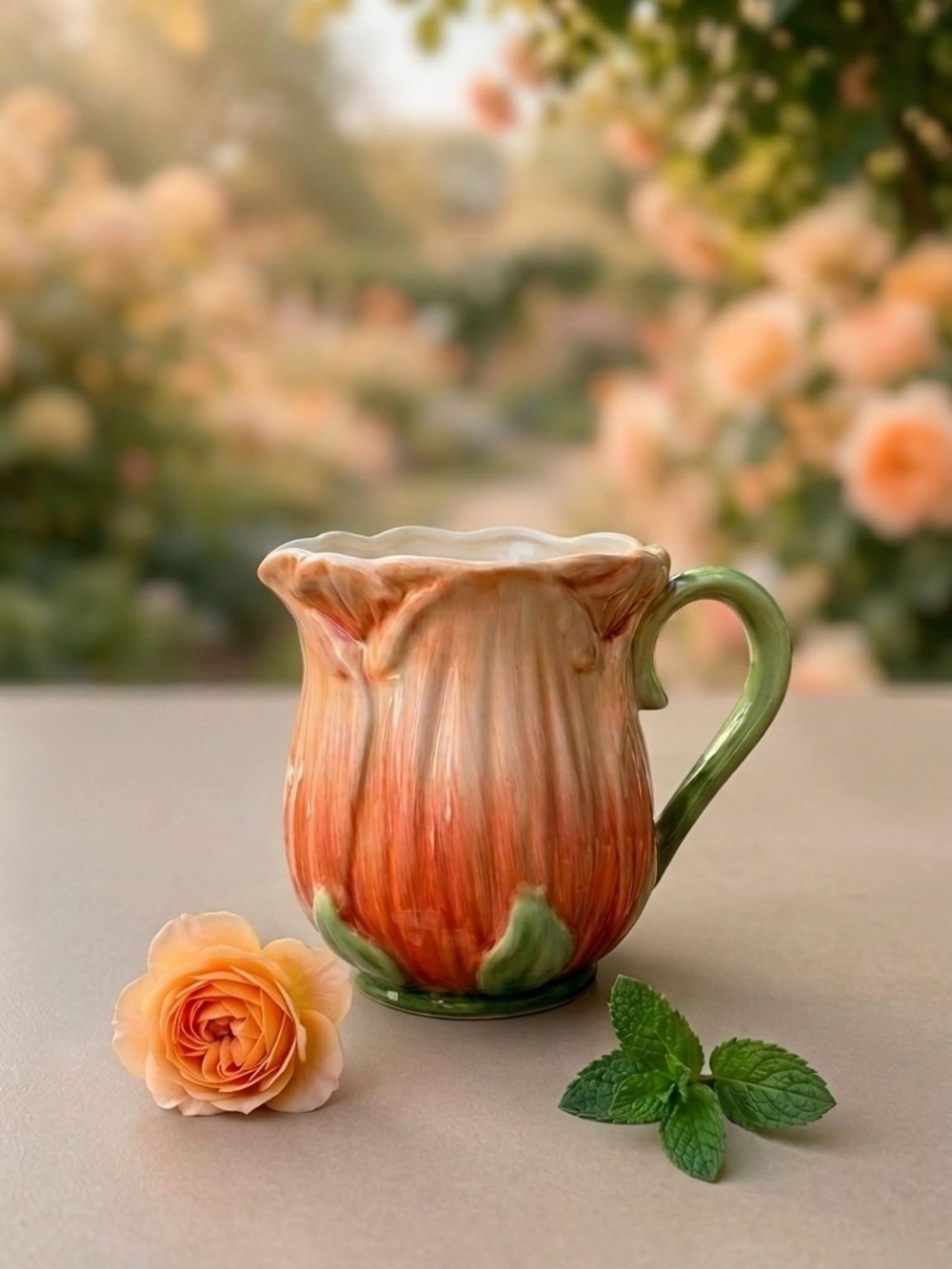 Pier 1 Imports Vintage Rosebud Tulip Mug Sculptural 80s Cottagecore Grandacore